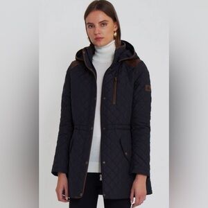 Ralph Lauren Faux - Leather Trimmed Hooded Anorak Quilted Jacket .Size Small